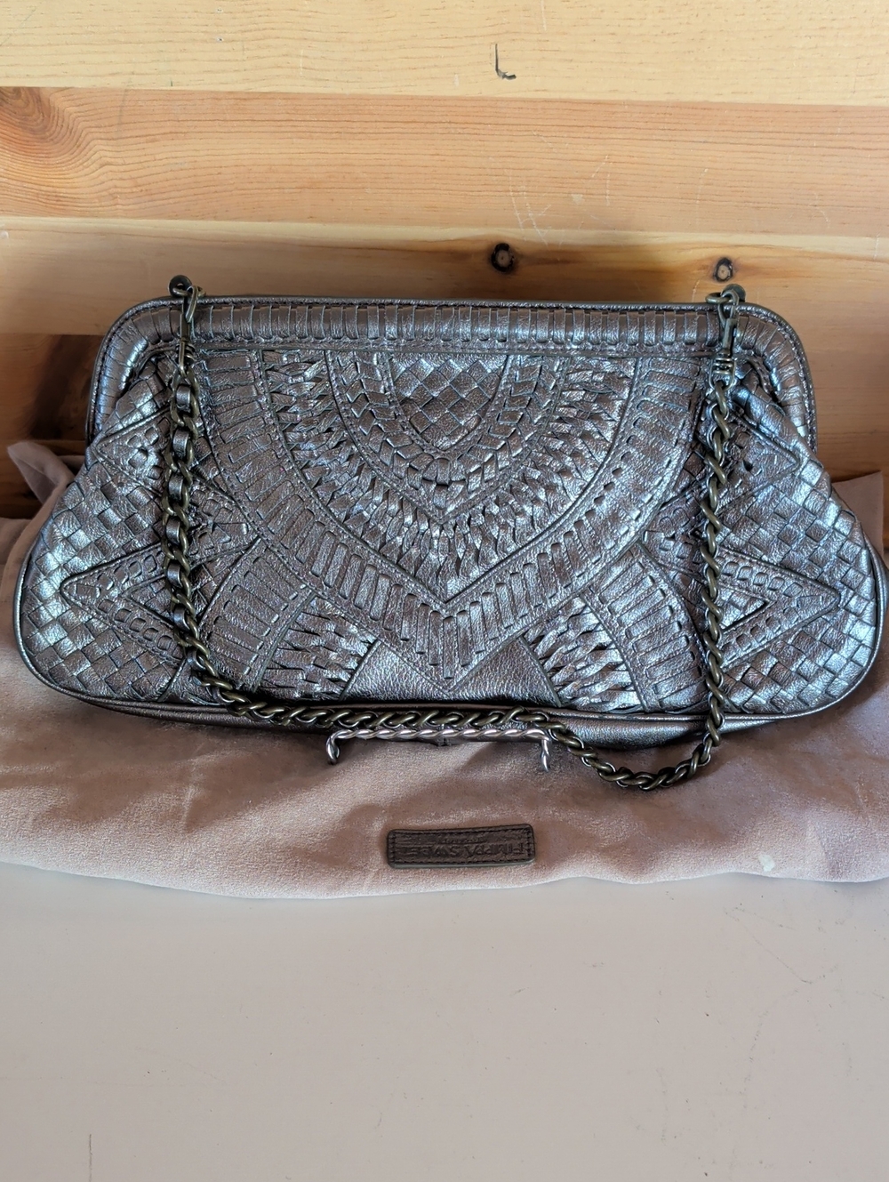Filippa Sweet Metallic Woven Magnetic Closure Shoulder Bag - Silver